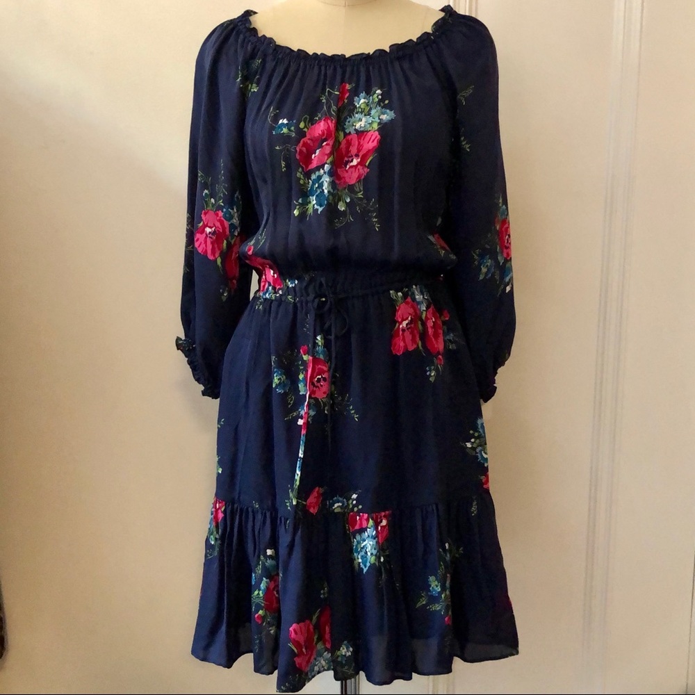 Joie Floral Print Dress Ruffle Bottom Silk